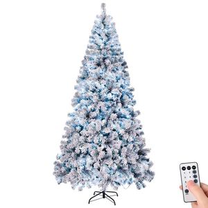 8 FT Pre-Lit Snow Flocked Christmas <b>Tree</b> Artificial Hinged Pine <b>Tree</b> with 1300 Branch Tips and 500 <b>Lights</b> Remote Control - Product Image 4