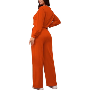 Conjunto Deportivo Naranja Talla Grande, Cuello Redondo, Manga Larga, Pantalones con Cordón, Corte Holgado Informal, 100% Algodón, Ropa de Otoño - Product Image 6