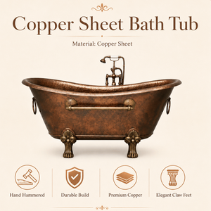 Premium Vintage <b>Copper</b> <b>Sheet</b> Soaking Bathtub Freestanding Hammered Clawfoot Bath Tub for Luxury Villas Hotels and Modern Homes - Product Image 5