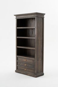 Classic <b>Solid</b> Teak <b>Wood</b> <b>Bookcase</b> with Three Drawers - Product Image 2