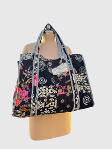 Sac fourre-tout bohème en coton avec broderie et imprimé floral, ouverture supérieure, sac de shopping toutes saisons - Product Image 1