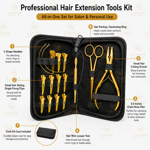 Kit d'outils pour extensions capillaires couleur or rose plasma avec pince à bec de 5,5 pouces, aiguilles en C, boucleur de cheveux, pince de sectionnement en C - Product Image 3
