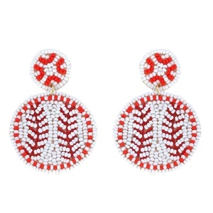 Excellent Quality Beaded <b>Baseball</b> Earrings Round Shapes Sports <b>Ball</b> Drop Earrings for Game Day & Fan Accessories Collections - Product Image 1