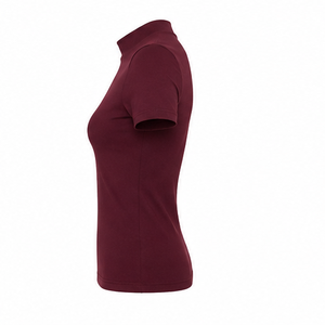 Camiseta de Manga Corta para Mujer, Color Borgoña, Cuello Redondo, Corte Moderno y Ajustado, Tejido de Punto Acanalado Suave, Jersey de Algodón, Personalizable - Product Image 4