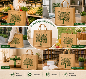 AMANI <b>Medium</b> Jute Tote <b>Bag</b> with Tree Pattern Custom Logo Option Eco-Friendly Shopping <b>Bag</b> Shoulder Handle Daily Use - Product Image 3