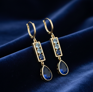 ต่างหูทรงหยดน้ำสีฟ้าไฮโดรโทแพซ ขนาด 5 มม. รูปทรงหยดน้ำ ทำจากเงินแท้ 925 ชุบทอง 18K ความยาว 6 นิ้ว - Product Image 2