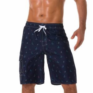 Short de bain décontracté pour homme, bleu marine, avec logo imprimé sur le devant, taille mi-haute élastique, respirant, séchage rapide, poches - Product Image 1