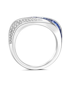 Bague en argent 925 sertie de moissanite saphir bleu taille princesse, avec bande croisée et éternité complète, cadeau de mariage pour les amoureux, breloques - Product Image 2