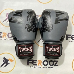 Muay Thai Adults Training Kickboxing Twins Purple Leather Boxing <b>Gloves</b> With Dragon Print Hook N Loop Wrist Closure - Product Image 5