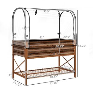 Raised Garden Bed with Legs and Cover Metal Elevated <b>Planter</b> <b>Box</b> with Bottom Shelf and Liner for Vegetables Brown - Product Image 3