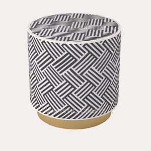 Antiqued Bone Inlay Stool with Grey White Geometric Pattern Design for Home Living Room Bedroom Garden Bars Hotel Park - Product Image 4