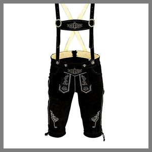 Lederhosen Bavaroises Authentiques Noires pour Hommes en Laine et Cuir, Motif Brodé, Tailles EU 46 à 62 - Product Image 1