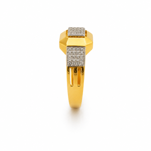Mens 18KT Yellow Gold Octagonal Square Cluster Cubic Zirconia Signet <b>Ring</b> Two Tone Side Stones <b>Statement</b> Wedding Party Gift Jew - Product Image 2
