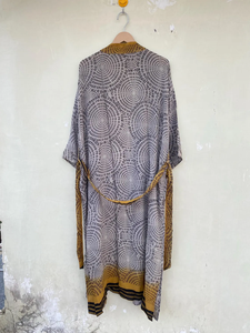 Women's Beautiful Black and White Floral Smooth Cardigan Robe with <b>Yellow</b> Border Free Size Summer Autumn Spring Kimono Gown - Product Image 5