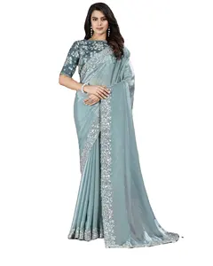 Expensive Women's New Party Wear Satin Silk Crepe Saree And Blouse| Traditional Heavy Outfits Wholesale Suppliers From India|