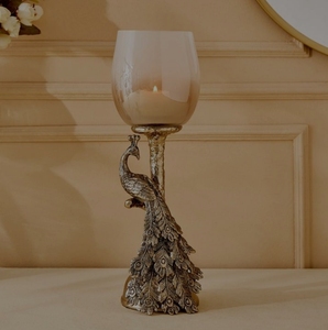 Decorative Vintage Peacock Design <b>Glass</b> Candle Jar <b>Holder</b> Home Decoration Durable Metal Candle <b>Stand</b> For Tabletop Display - Product Image 1
