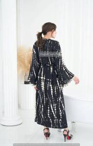 Bata Larga de Algodón para Mujer con Estampado Tie-Dye, Cuello en V, Manga Larga, Estilo Kimono Casual de Verano, Cierre con Cordón, Tejido Suave - Product Image 6