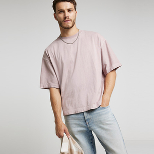 Camisetas de Hombre de Algodón Grueso de Alta Calidad con Efecto Desgastado, Logotipo Personalizado, Cuello Redondo, Corte Cuadrado, Estilo Urbano Oversize - Product Image 3