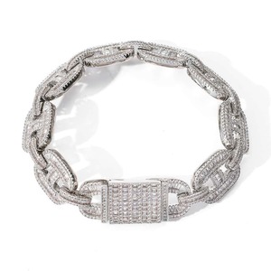Luxury <b>Silver</b> Rhodium Plated Channel Set Chunky Cuban Link Hip Hop Iced Out Unisex Bling <b>Bracelet</b> - Product Image 5