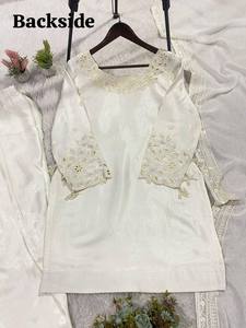Conjunto de traje Salwar blanco bordado para mujer con dupatta |   Elegante Conjunto de Kurta y Palazzo de Diseñador para Fiestas - Product Image 5