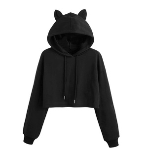 Women's Autumn <b>Winter</b> Breathable Embroidered Hooded Crop <b>Top</b> with Custom Logo Knitted Fabric Multi-Color - Product Image 4