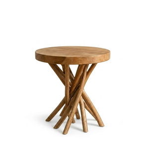 ARTERRA Premium Round Natural <b>Wood</b> Top Teak Branch Side <b>Table</b> <b>Rustic</b> Accent Furniture for Villa Lounge Space - Product Image 1
