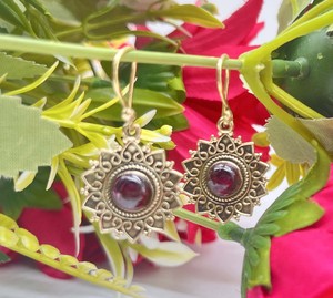 Hot Selling <b>Garnet</b> Gold Plated <b>Earring</b> Handmade Brass Gold Gemstone <b>Earring</b> Fashion Dangle Drop Jewelry - Product Image 3