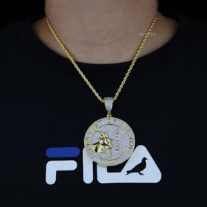 Colgante circular de cabra - Colgante de moissanita premium en plata maciza 925, 100% hecho a mano por artesano indio, colgante de diamante para hombre - Product Image 3