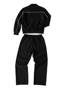 Ensemble de survêtement unisexe noir avec veste zippée intégrale et poches latérales, et pantalon à cordon de serrage, respirant, décontracté, pour l'automne - Product Image 5
