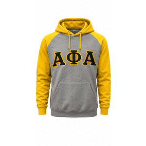 Black <b>Men's</b> 100% Cotton Fleece <b>Hoodie</b> for Crest Print Embroidered Pullover Sweatshirt Winter <b>Yellow</b> Stripe Pocket - Product Image 5