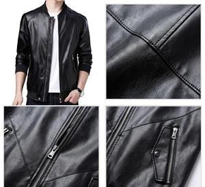 Men's Brown Genuine Leather Moto <b>Jacket</b> Stand Collar Zipper Closure Regular Fit Autumn Style - Product Image 5