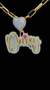 Cursive Font Heart Hook Solid Custom Pendant Iced Out Name Necklace Personalised 925 Silver 14K Gold Plated Jewelry - Product Image 3