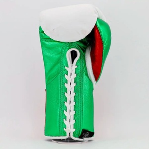 Top Selling Custom Made Leather Lace-Up Boxing Gloves White <b>Red</b> Green Embossed Wrist Professional Training Sparring Gloves - Product Image 5