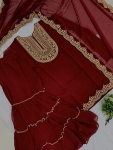 NUEVO LANZAMIENTO: 2 PIEZAS DE SALWAR KAMEEZ PARA FIESTA, NUEVO MODELO EN DOS COLORES POPULARES NEGRO Y MARRÓN, TELA GEORGETTE PESADA, COMPLETAMENTE CONFECCIONADO - Product Image 2