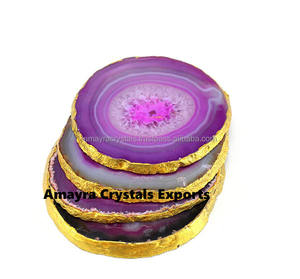 Posavasos de ágata natural Posavasos de geoda de color rosa con chapado en oro Comprar en línea de Amayra Crystals Exports - Product Image 2