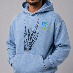 Truvic Men's Acid Wash Hoodie 100% Cotton French Terry <b>Skeleton</b> Hand Print Casual Autumn Wear Regular Fit Acid Wash <b>Hoodies</b> Men - Product Image 5