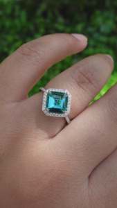 Women's 14K Gold Asscher Cut <b>Diamond</b> <b>Ring</b> With <b>Diamond</b> Halo Classic Engagement Style IGI Certified - Product Image 2