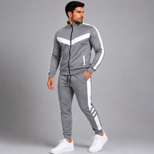 Survêtements sportifs pour hommes de haute qualité, couleur verte, manches longues, fermeture éclair, blocs de couleur, poches latérales, respirants, coupe régulière, pour le printemps - Product Image 2