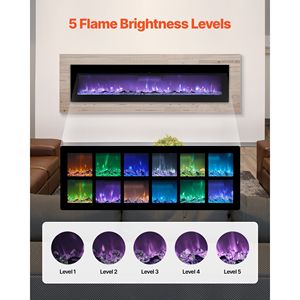 Chimenea Eléctrica Empotrada de 72 Pulgadas para Montaje en Pared, 1500W, Llama Ajustable, Control Remoto, Temporizador, Brillo Ajustable - Product Image 3