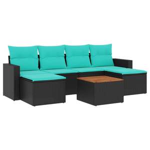 Ensemble de canapés de patio en polyrotin noir 7 pièces avec coussins, mobilier d'extérieur élégant - Product Image 2