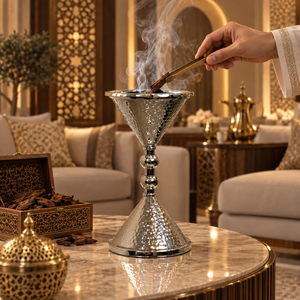 Silver Hammered Bakhoor Burner | Aluminum Stainless Steel Incense Burner Arabic Islamic Home Decor <b>Oud</b> Fragrance Holder Gift Set - Product Image 4