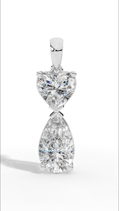 Collier double breloque cœur et poire en diamant de laboratoire, or 14 carats, VVS incolore, pendentif solitaire romantique avec chaîne - Product Image 3