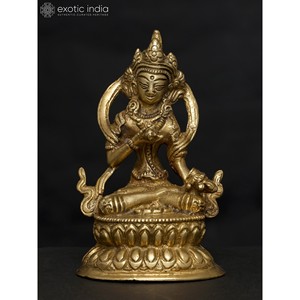 Sculpture en laiton faite à la main de 4 pouces de la divinité bouddhiste tibétaine Vajrasattva Petite statue pour la maison et le temple Fabriqué en Inde - Product Image 1