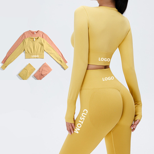 Conjunto Deportivo de Yoga sin Costuras para Otoño, Top Corto de Manga Larga para Mujer, Leggings de Gimnasio, Ropa Deportiva con Logotipo Personalizado - Product Image 5