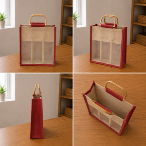 Multicolor Jute Wine Tote <b>Bag</b> | Custom Logo Printed Bottle Carrier with Handles for Gift Packaging Retail and Export Trade Use - Product Image 4