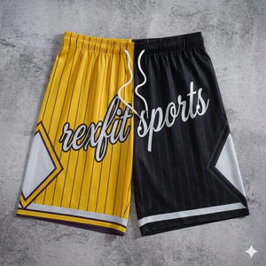 กางเกงบาสเก็ตบอลชายแบบสั่งทำพิเศษ สีม่วงดำ ดีไซน์ REXFIT SPORTS กางเกงกีฬาตาข่าย ผลิตแบบ OEM - Product Image 5