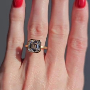 3CT Asscher Cut Moissanite <b>Ring</b>: Sterling <b>Silver</b> Bezel Set <b>Solitaire</b>, engagement <b>ring</b>, wedding <b>ring</b>, unique <b>ring</b>, handmade jewel - Product Image 3