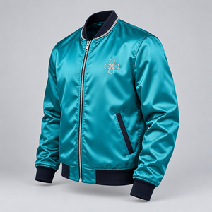 Chaquetas Bomber de Satén Personalizables con Pedrería para Hombre, Prendas Exteriores Elegantes con Detalles de Gemas, Chaqueta Brillante con Cierre, Estilo Casual Urbano - Product Image 2