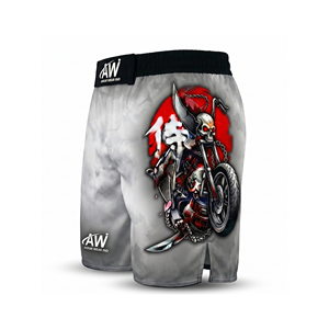 กางเกง MMA ยี่ห้อ Askar Wear รุ่น Ind สำหรับผู้ชาย ทรงปกติ แห้งเร็ว พิมพ์ลายแบบ Sublimation สำหรับกีฬาต่อสู้แบบผสมผสาน สีเทา ลายสีแดง - Product Image 2
