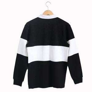 Customization Autumn Black and <b>White</b> Color Contrast Patching Modern Stylish Men's Collar Buttons Polo <b>Tshirt</b> - Product Image 2